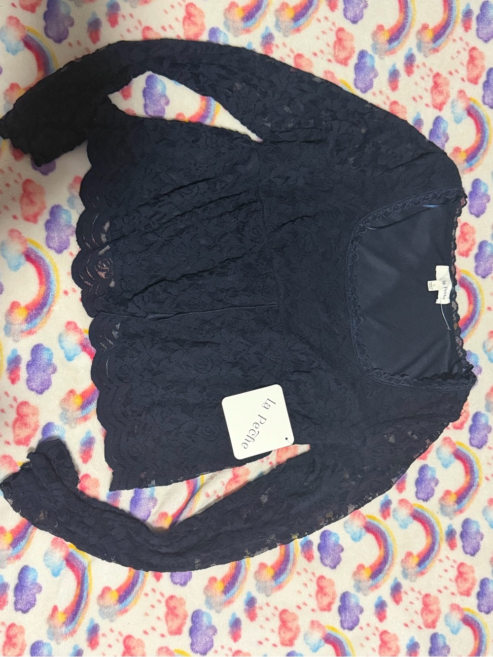 La Vie En Rose Navy Lace Peplum Blouse